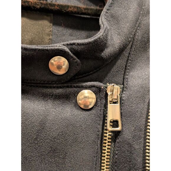 Banana Republic Navy Vegan Suede Biker Jacket with Gold Accent Zippers Large - Picture 6 of 9